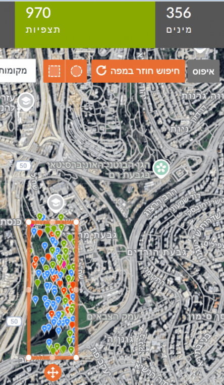 מפת תצפיות iNaturalist בעמק הצבאים